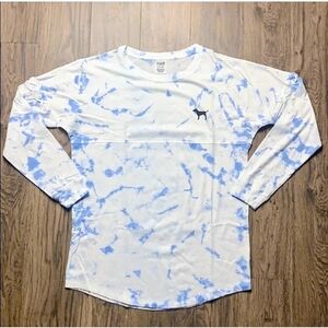 PINK Victorias Secret Tie Dye Campus Oversized Long Sleeve Tee Blue White S XS
